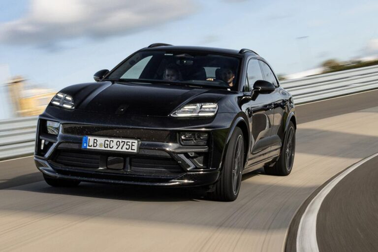 Porsche Macan BEV racing on the track